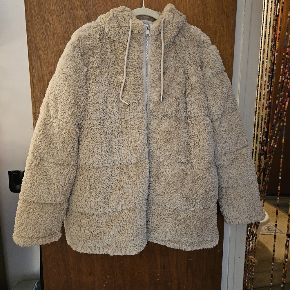 Kenneth Cole Cream Teddy Fur Coat